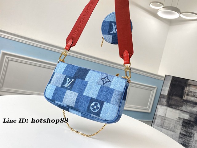 路易威登LV女包 M44990 Multi Pochette Accessories手袋 LV丹寧色調三件套斜背包 xxlv2458